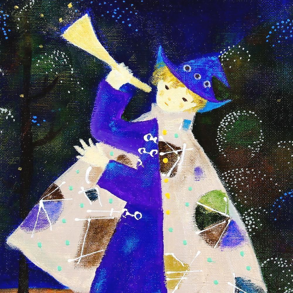 真作】【WISH】前田麻里「星をつくる人」油彩 10号 ◇森に響く星の