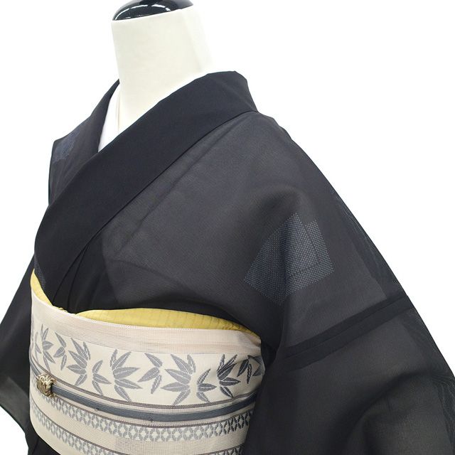 新古品】 夏物 夏大島 着物 未使用 正絹 越後 単衣 紗紬 十日町 黒