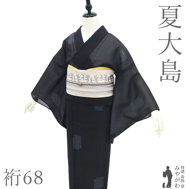 新古品】 夏物 夏大島 着物 未使用 正絹 越後 単衣 紗紬 十日町 黒
