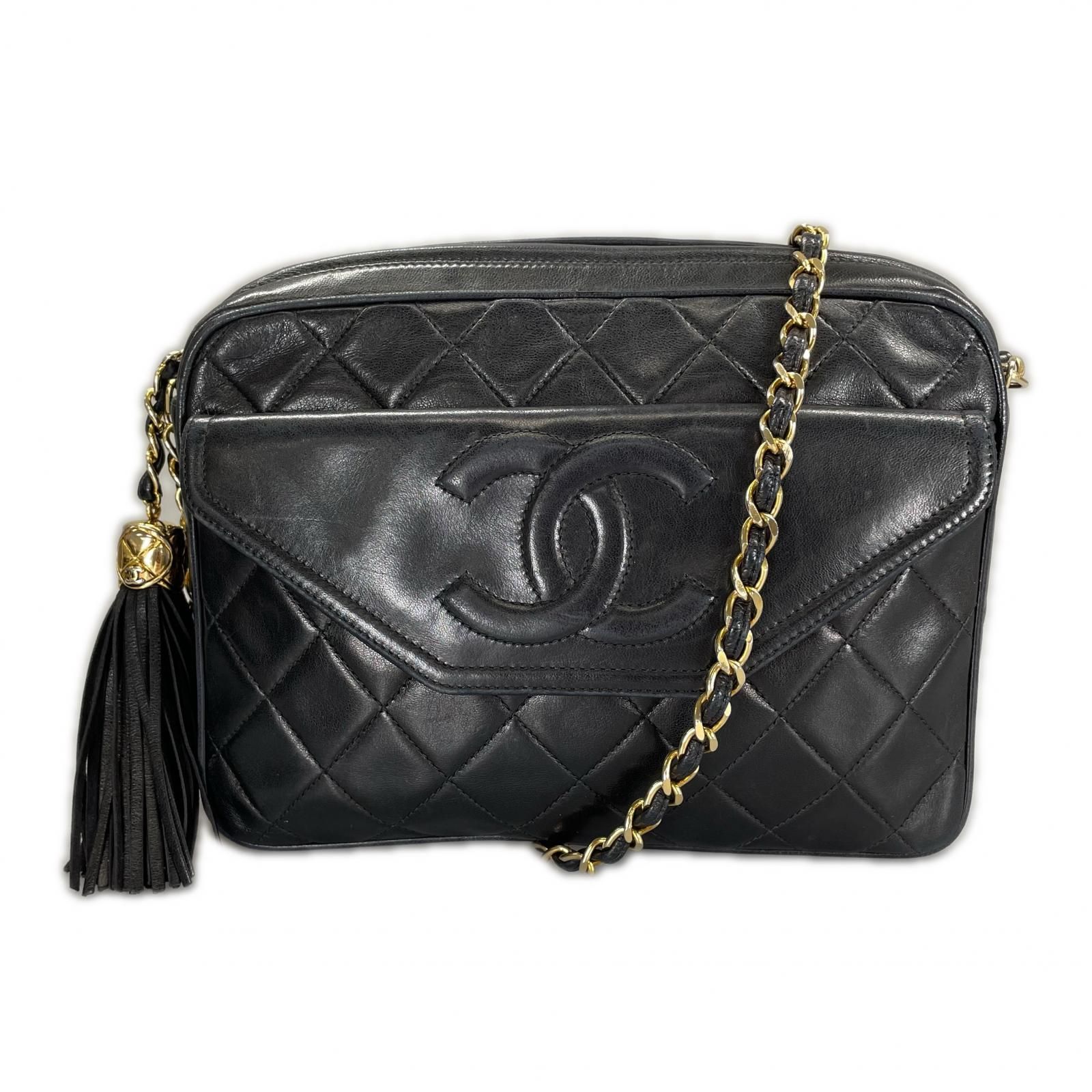 美品 CHANEL シャネル ココマーク フリンジ ショルダーバッグ ブラック