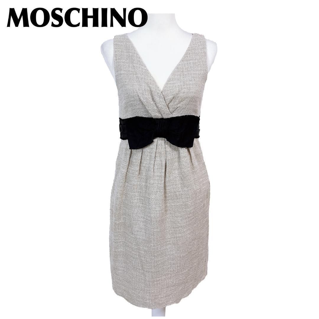 美品】MOSCHINO Vネックノースリーブワンピース I44 ライトベージュ