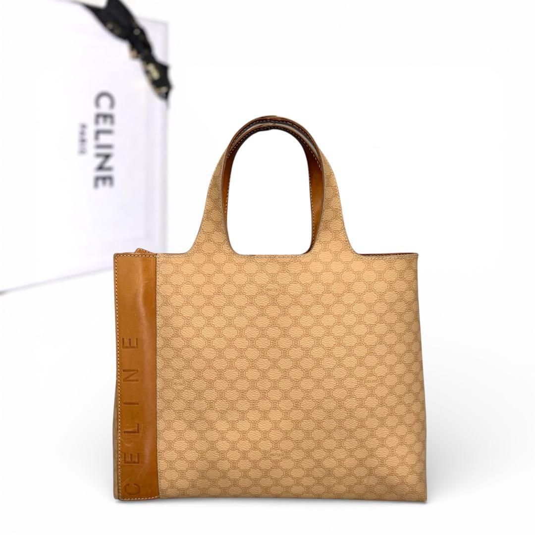美品 CELINE セリーヌ マカダム トートバッグ エンボスレザー ベージュ