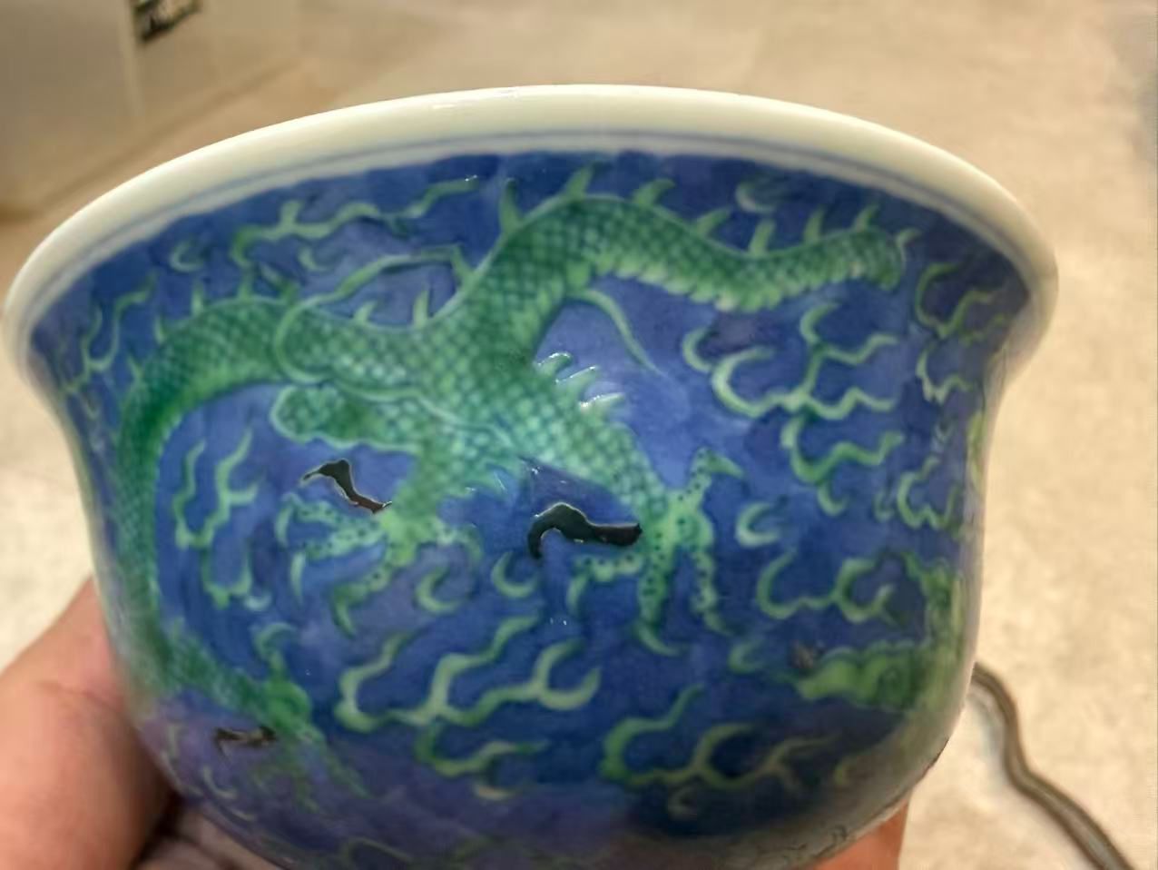 大清康熙年製款 青花緑彩龍紋碗 木箱付 - メルカリ