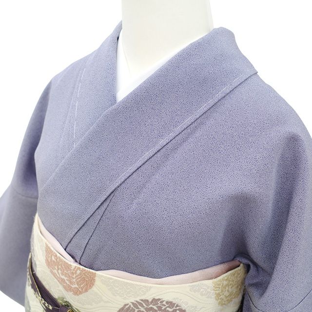 新古品】 江戸小紋 着物 未使用 正絹 袷 青紫 菊 セミフォーマル