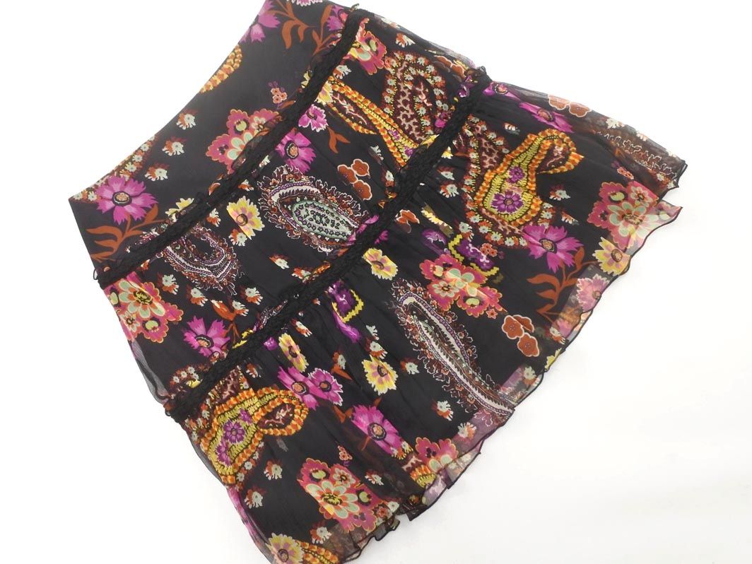 EPOCA エポカ シルク100% エスニック 花柄 フレア スカート size36/黒