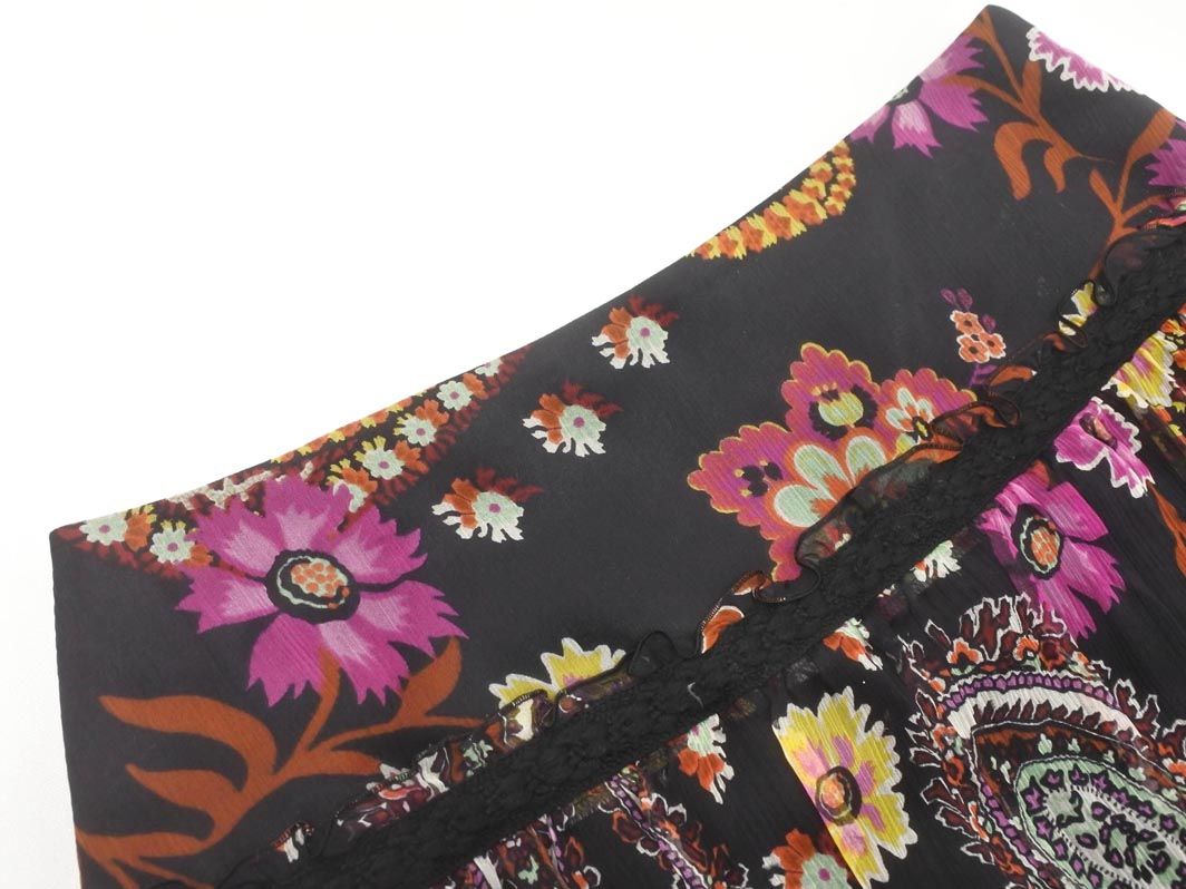 EPOCA エポカ シルク100% エスニック 花柄 フレア スカート size36/黒