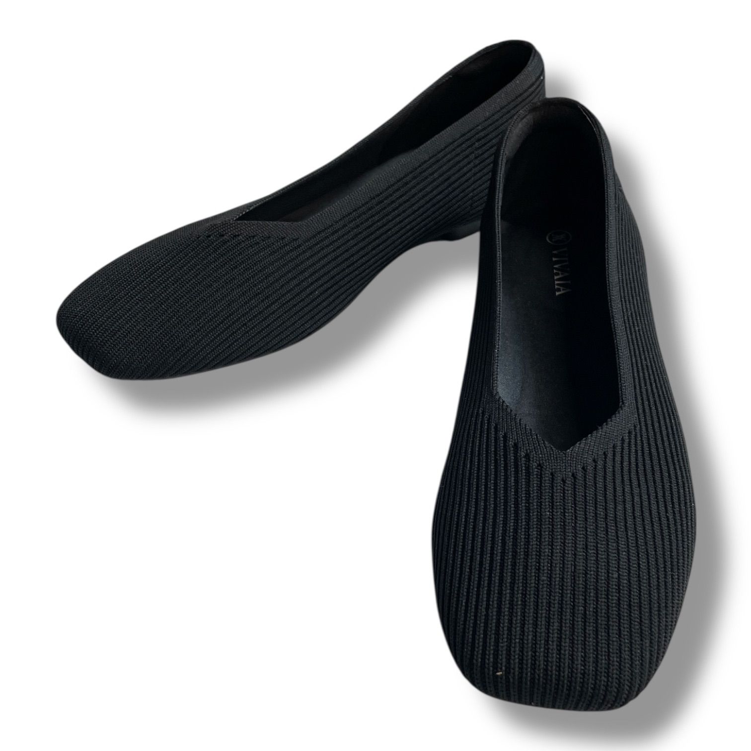 美品 VIVAIA ビバイア スクエアトゥフラットシューズ ニットシューズ