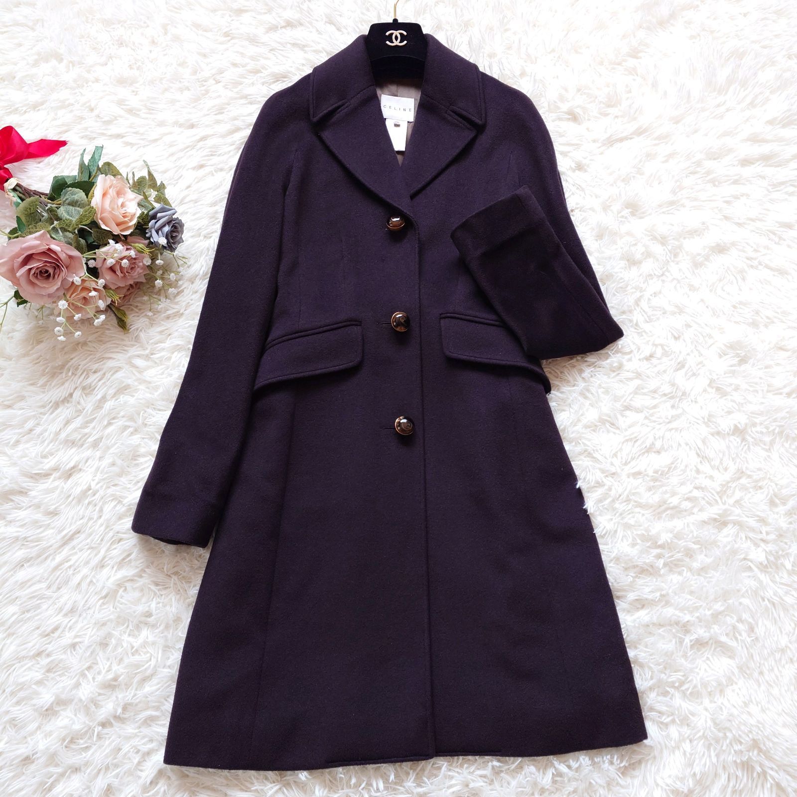 高級 セリーヌ CELINE カシミヤ ウール チェスターコート ロングコート