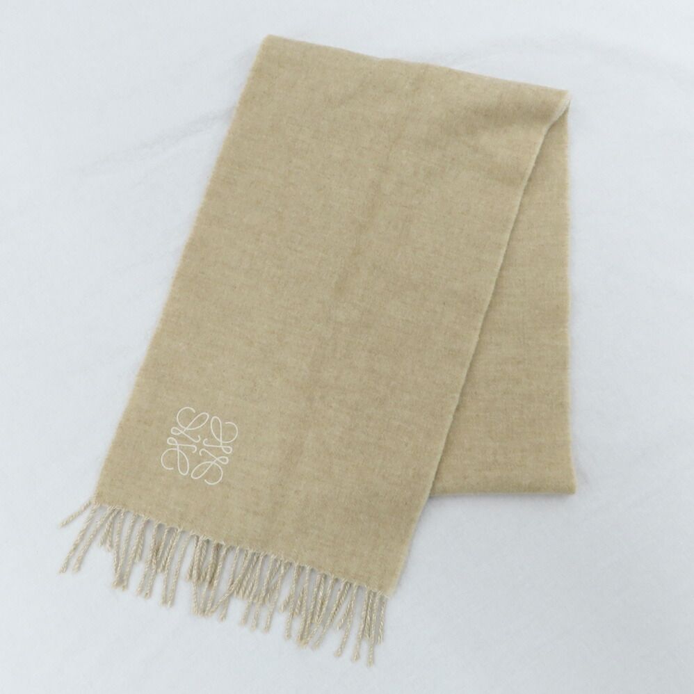 名古屋】ロエベ マフラー アナグラム アイボリー ベージュ ウール