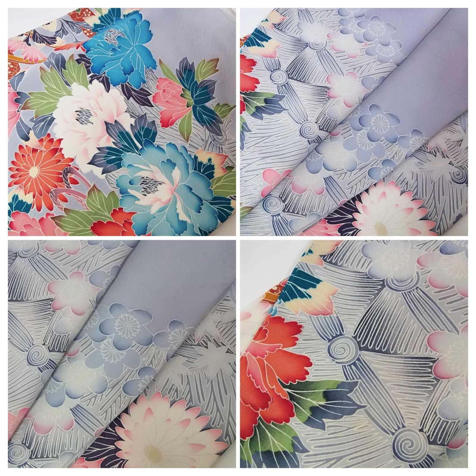 作家物 振袖 正絹 友禅 御所解文様 花車に四季花 水色系 古典柄 豪華