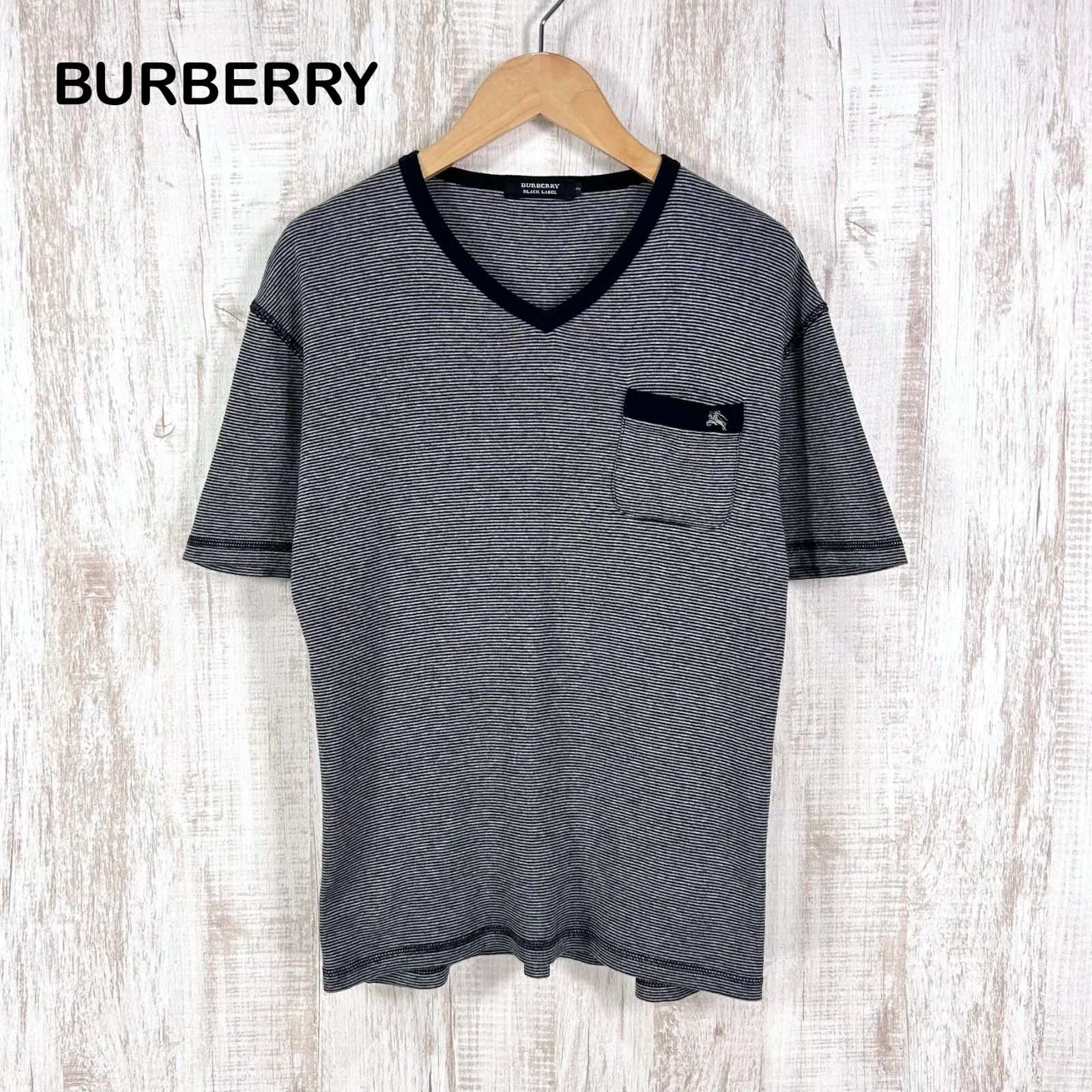 新品 バーバリーブラックレーベル アーガイル柄VネックロンTシャツ 