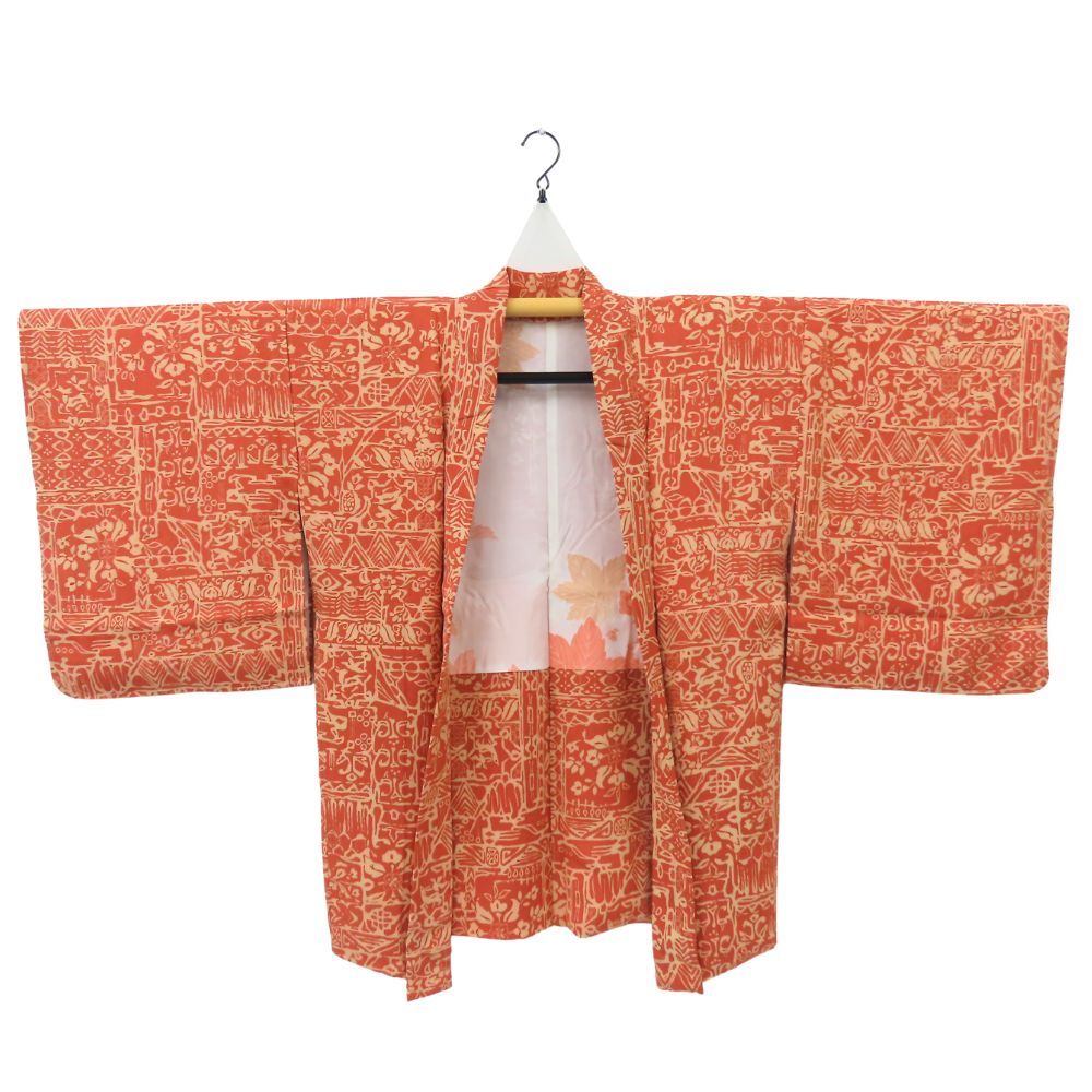 【中古】 羽織 正絹 ピンクブラウン ベージュ ろうけつ染め しつけ糸あり お洒落 和装 呉服 和服 きもの レディース 女性 中古】 羽織 正絹 ピンクブラウン ベージュ ろうけつ染め しつけ糸あり