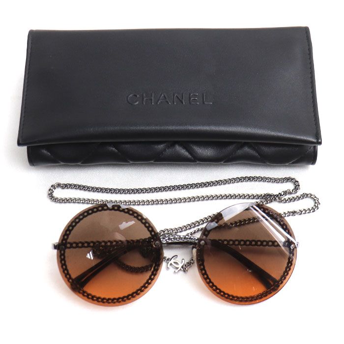 CHANEL シャネル チェーンフレーム サングラス ブラウン シルバー 4245
