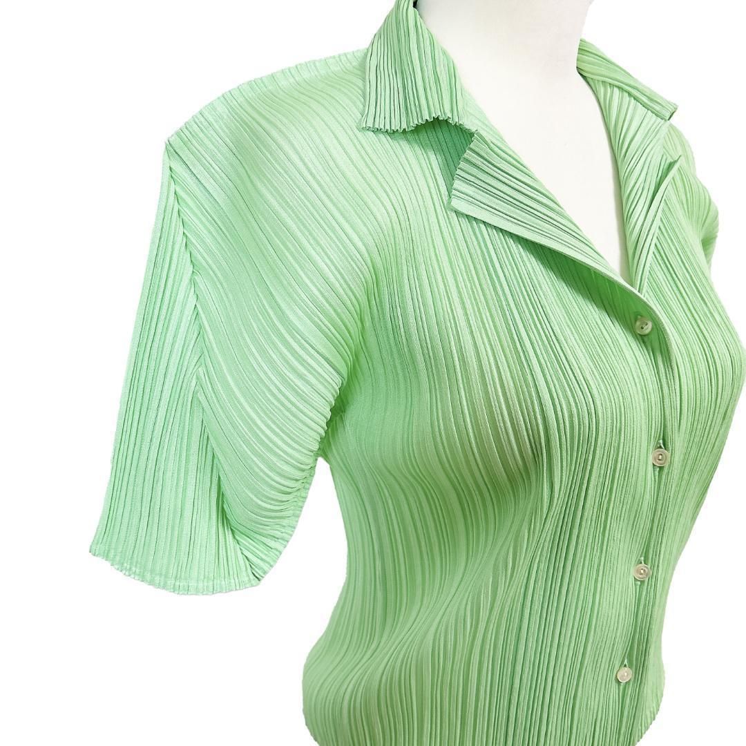 美品】PLEATS PLEASE イッセイミヤケ 開襟シャツ 3 グリーン - メルカリ
