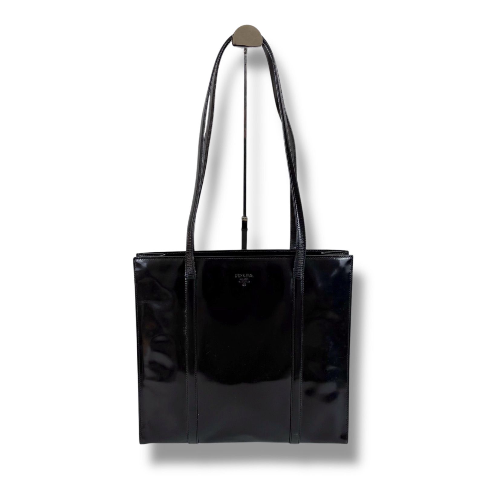 と*タ様 PRADA ブラック トートバッグ プラダ PRADA トートバッグ ロゴ型押し ブラック 黒 B6317 ミラー