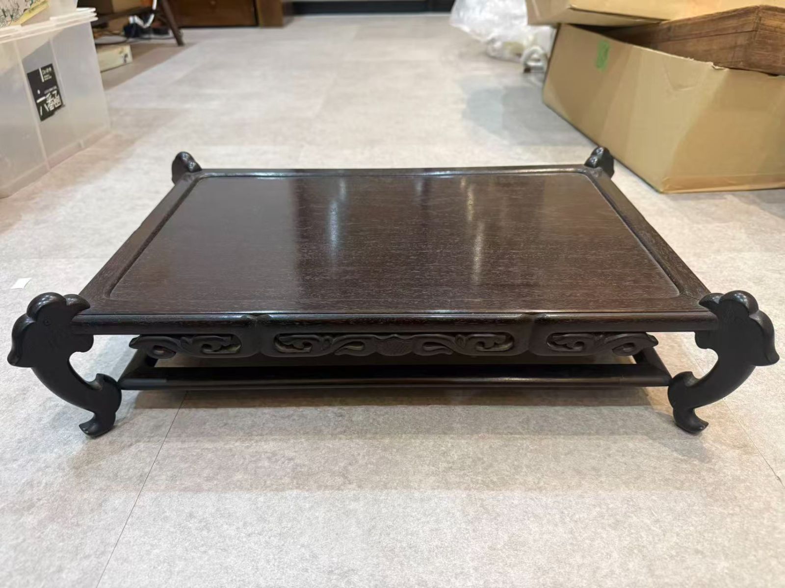 中国古玩 唐木紫檀調 香几 花台 盆栽台 透彫 卷草紋 飾り台