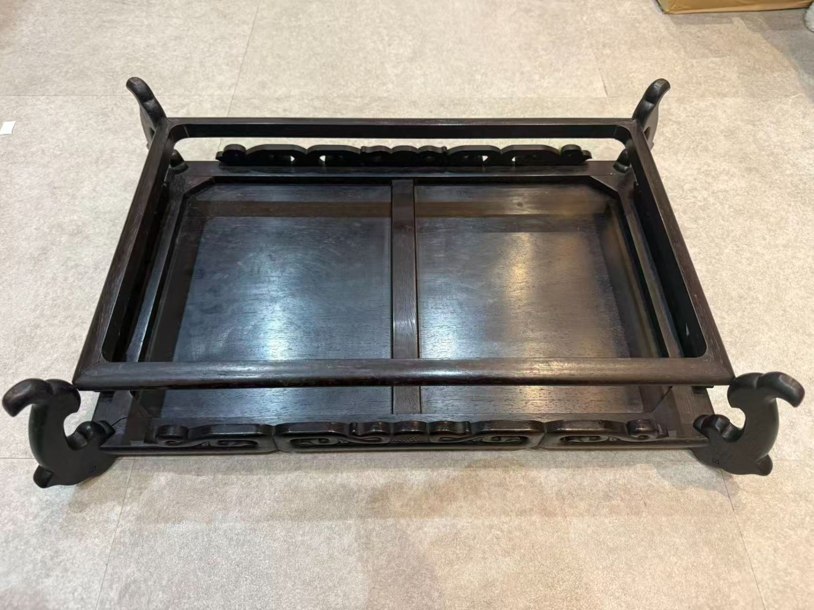 中国古玩 唐木紫檀調 香几 花台 盆栽台 透彫 卷草紋 飾り台