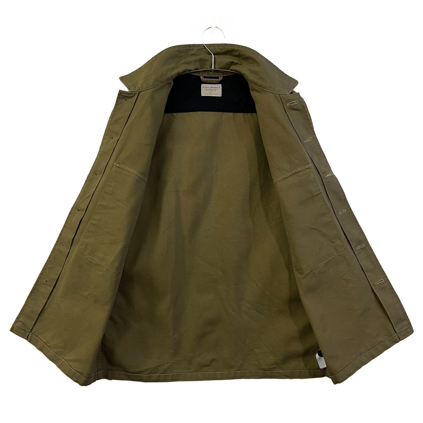 USED／EUメンズM】NUDIE JEANS STEN ARMY TWILL カバーオール オリーブ 
