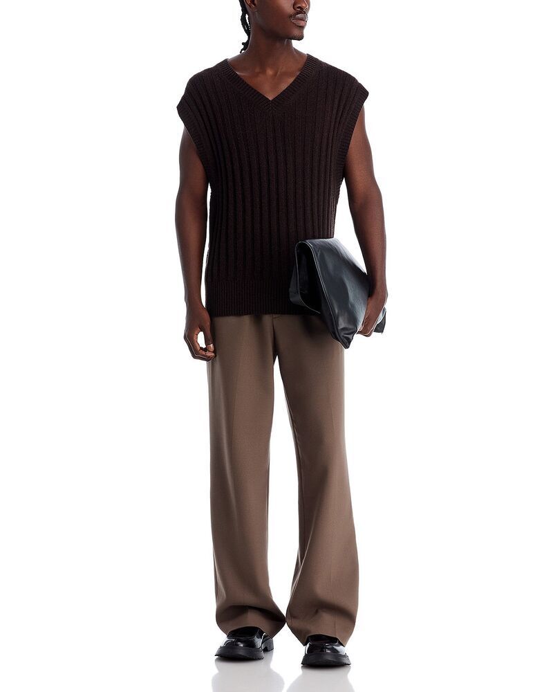 ヘルムート ラング メンズ アウター ニット・セーター Vネック リブ ベスト Helmut Lang Ribbed VNeck Sweater Vest Dark Brown ブラウン