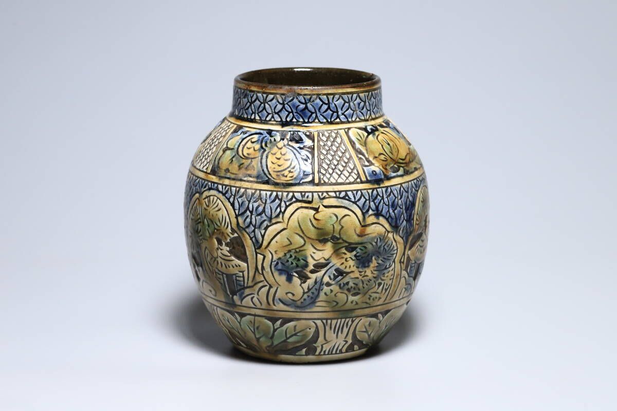 琉球焼 仁王焼 壺屋焼 沖縄 在銘 華道具 日本美術／時代物／古美術