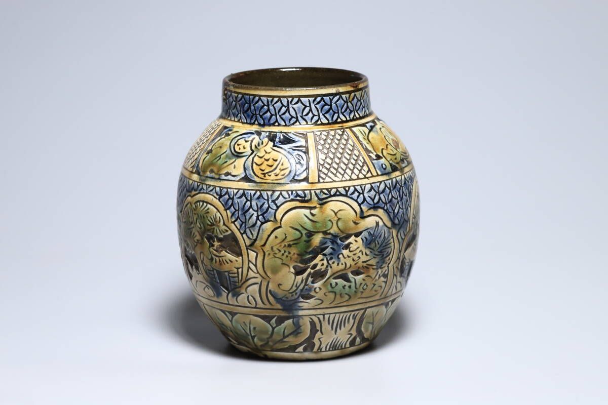 琉球焼 仁王焼 壺屋焼 沖縄 在銘 華道具 日本美術／時代物／古美術