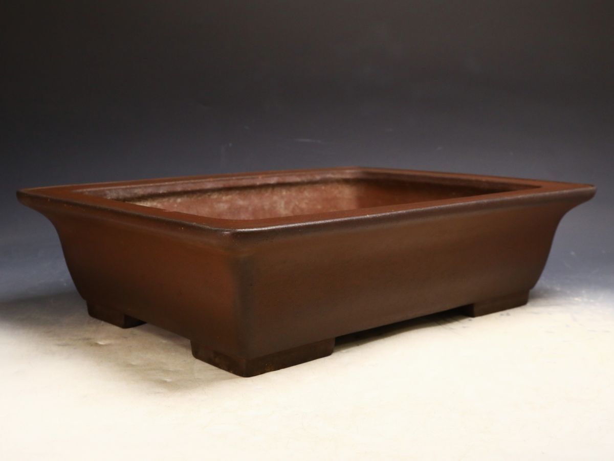 ISBS】人気常滑作家 松泉焼 山秋造「松泉紫泥外縁切足長方鉢」古色感