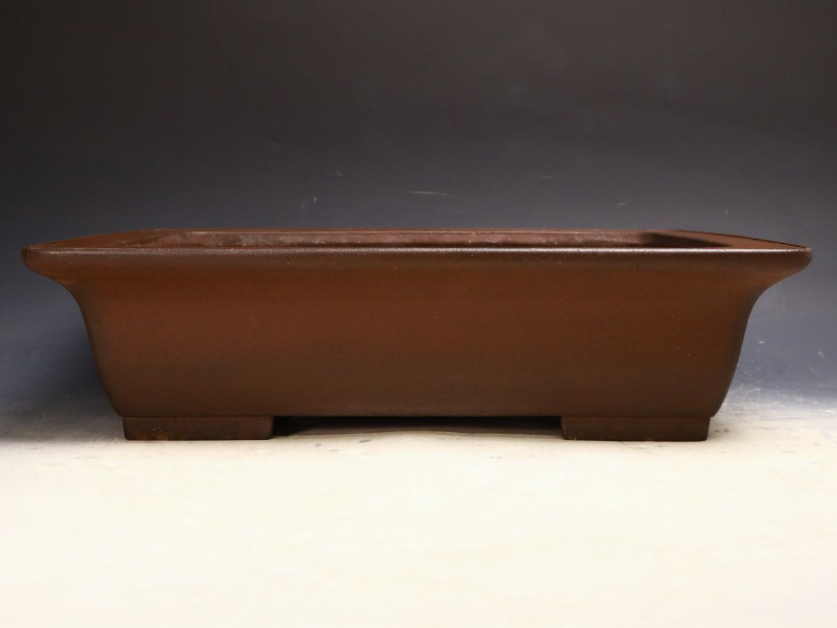 ISBS】人気常滑作家 松泉焼 山秋造「松泉紫泥外縁切足長方鉢」古色感