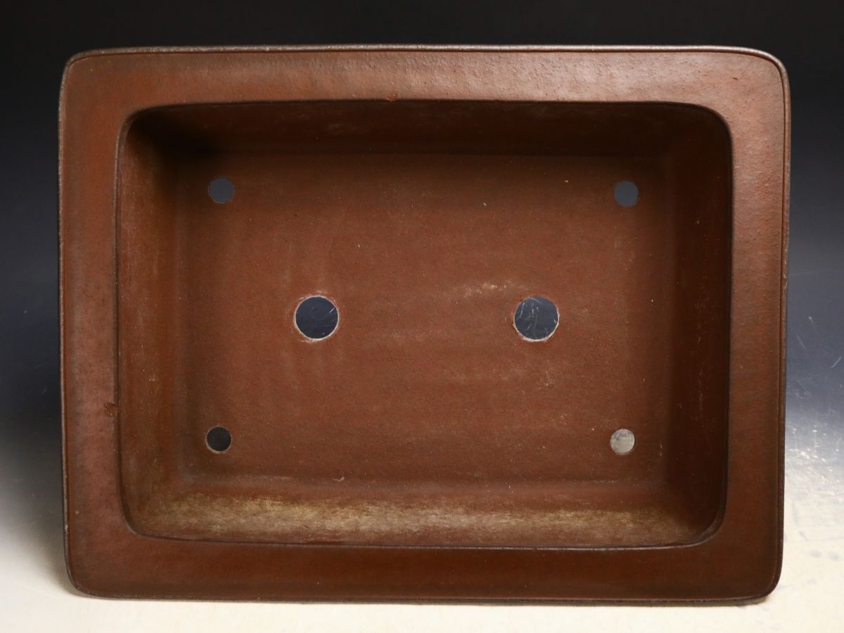 ISBS】人気常滑作家 松泉焼 山秋造「松泉紫泥外縁切足長方鉢」古色感