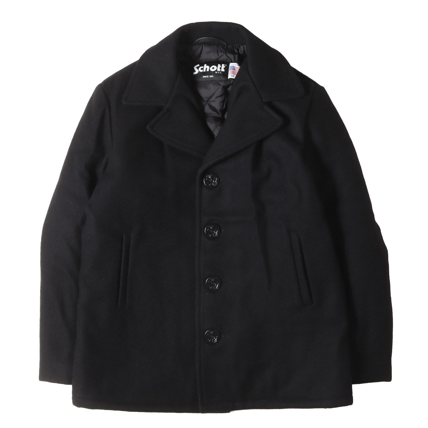 新品】Schott ショット コート ブラック 黒 サイズ:40 | メルトン