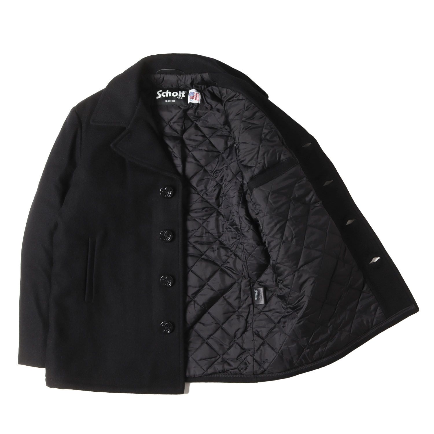 新品】Schott ショット コート ブラック 黒 サイズ:40 | メルトン