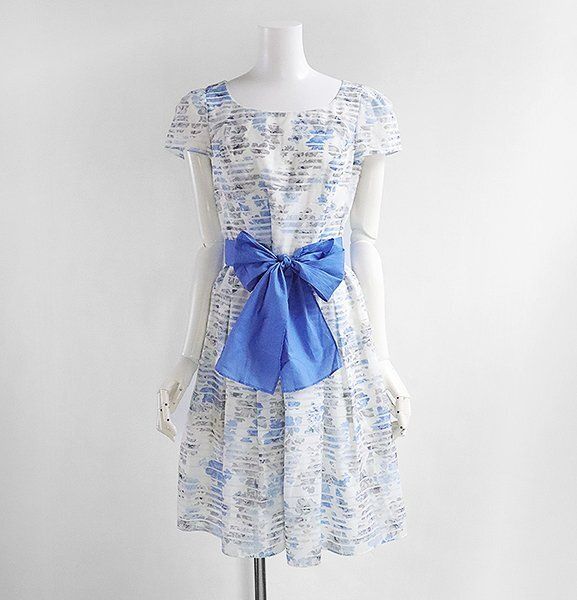 M'S GRACY ◇ シアーフラワー リボン付 フレアワンピース (ホワイト