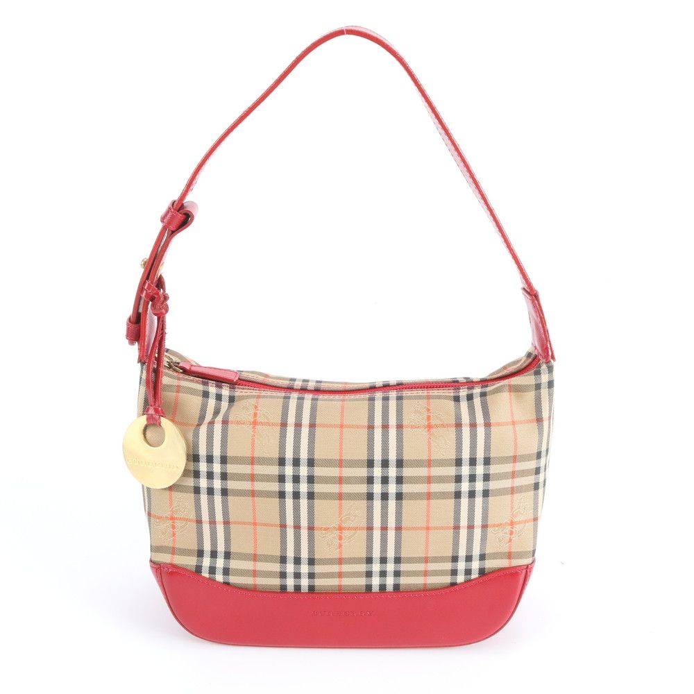 美品 バーバリー ノバ チェック レザー キャンバス ワンショルダー