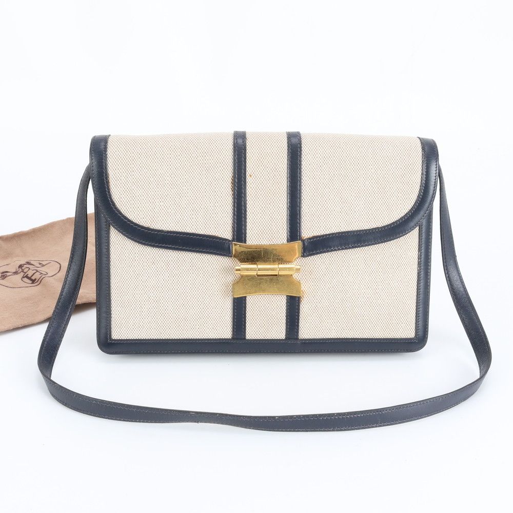 美品 エルメス トワルアッシュ レザー キャンバス ショルダーバッグ