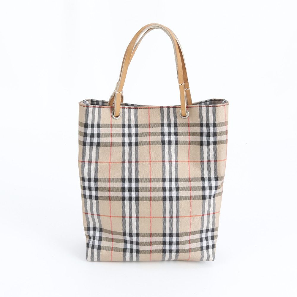バーバリー ノバ チェック ベージュ レザー ナイロン ハンドバッグ