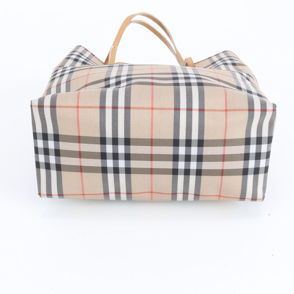 バーバリー ノバ チェック ベージュ レザー ナイロン ハンドバッグ