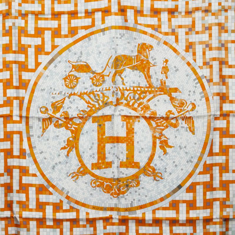 エルメス カレ90 モザイク 24 Mosaique Au スカーフ 大判 オレンジ