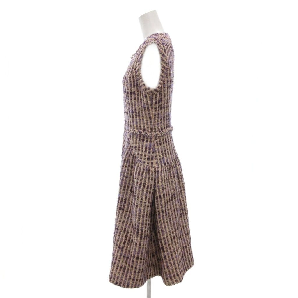 ルネ Rene 美品 TISSUE ツイード ノースリーブ ワンピース ビジュー 36