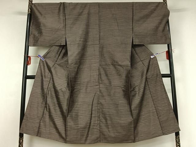 平和屋着物▽男性　紬　単衣　横段文　正絹　逸品　キングサイズ　AABG3839jh