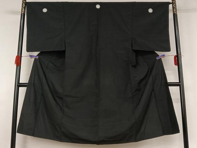 平和屋着物▽男性　黒紋付　単衣　紬地　暗黒色　正絹　逸品　AABG4231jh