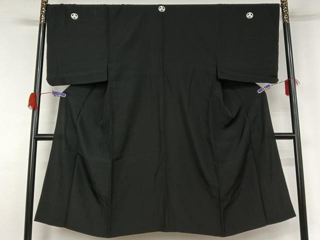 平和屋着物▽男性 黒紋付 単衣 暗黒色 正絹 逸品 AABG4233jh
