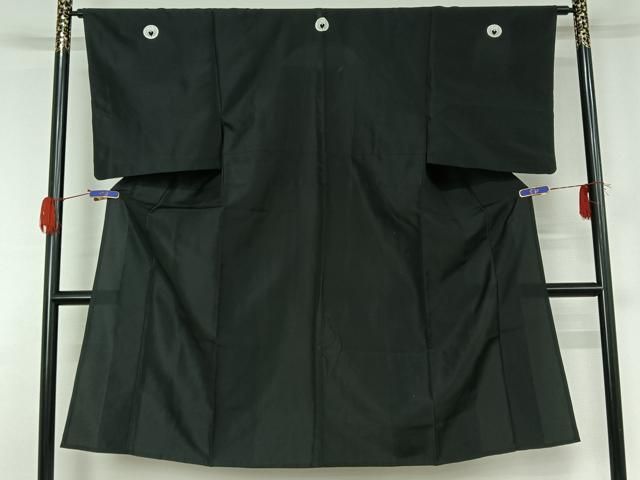 平和屋着物▽男性　黒紋付　単衣　暗黒色　正絹　逸品　AABG4240jh