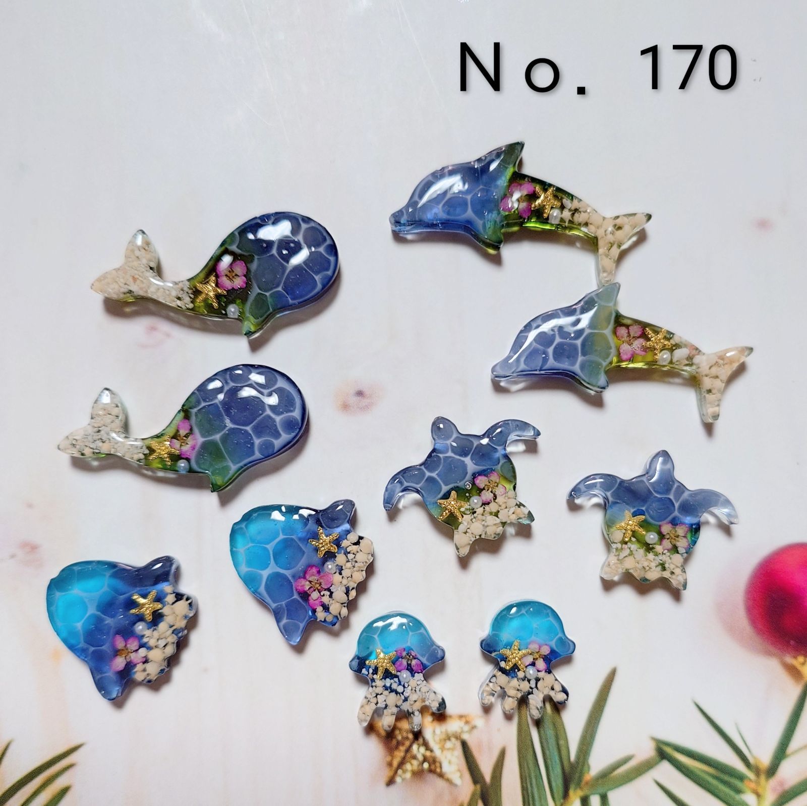 レジン カボション ハンドメイド 海塗り 生き物 オリジナル