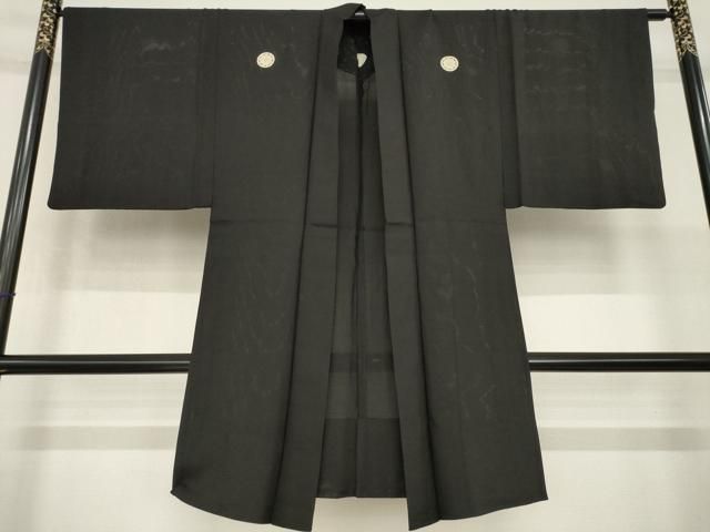 平和屋着物▽男性　スリーシーズン　春夏秋　塵除け　黒紋付　単衣　正絹　逸品　AABG6981ck