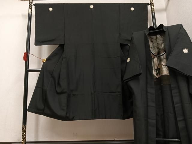平和屋着物●男性 黒紋付・羽織セット 正絹 逸品 AABH0452ph