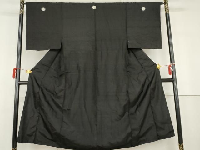 平和屋着物●男性 黒紋付 紬地 正絹 逸品 AABG9869cs