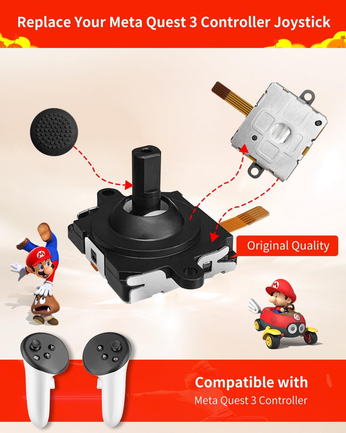 Oculus Quest 2コントローラー用ジョイスティック交換キット、Meta