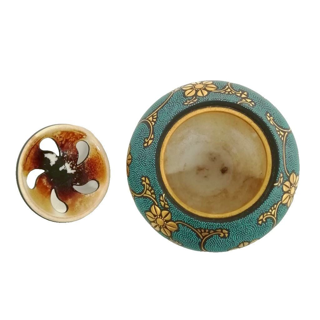 九谷焼 仲田錦玉 盛金宝相華唐草文青粒 香炉 香道具 共箱あり - メルカリ