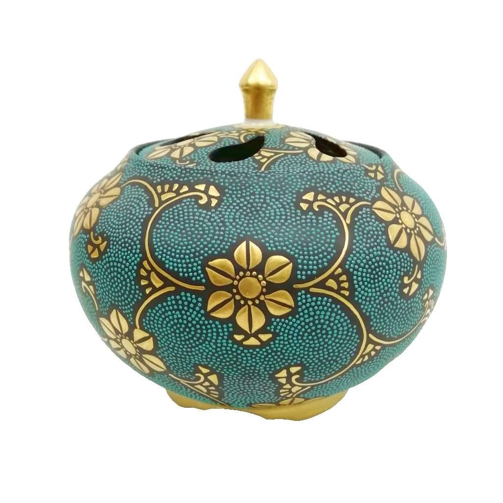 九谷焼 仲田錦玉 盛金宝相華唐草文青粒 香炉 香道具 共箱あり - メルカリ