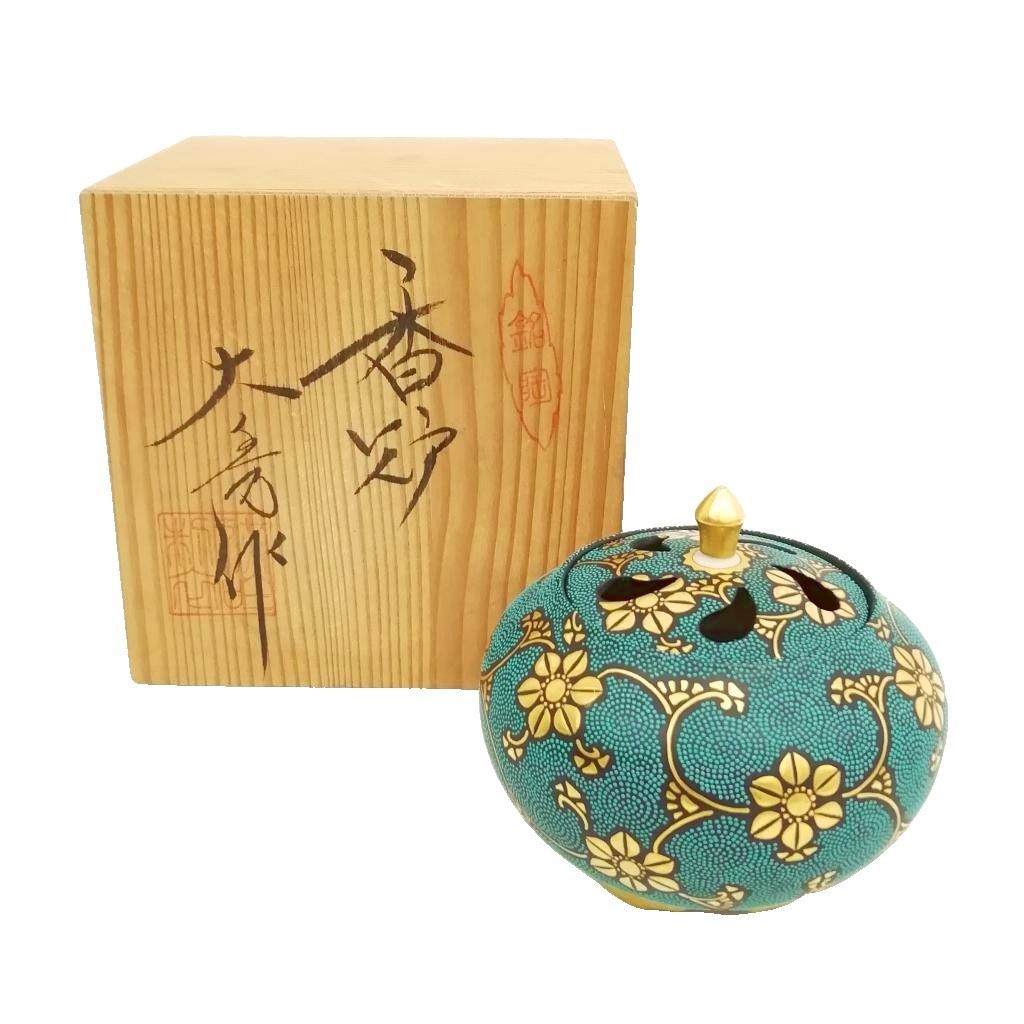 九谷焼 仲田錦玉 盛金宝相華唐草文青粒 香炉 香道具 共箱あり - メルカリ