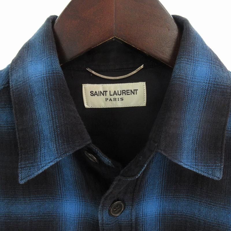 サンローラン パリ SAINT LAURENT PARIS XS オンブレ チェックシャツ